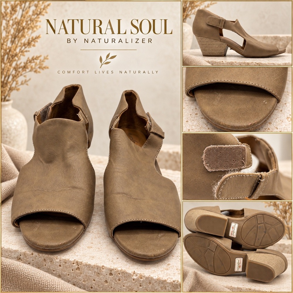 Natural Soul Naturalizer Womens 8.5 M Taupe Brown Open Toe Heel Sandals Gaya
